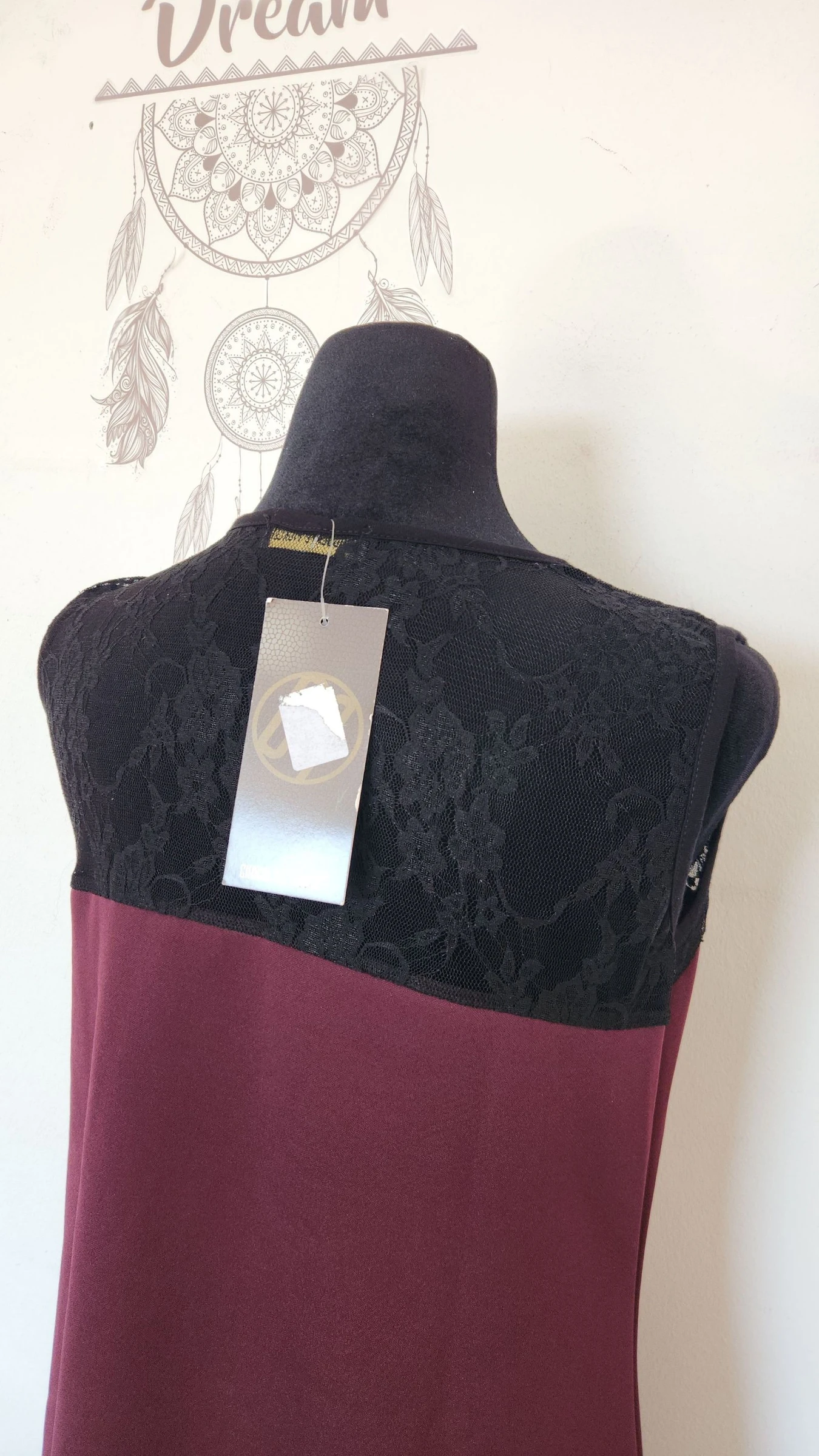 Bordeaux kleed en zwarte kant met afneembare decoratieve bloem●Maat S/M●✿ – photo 7